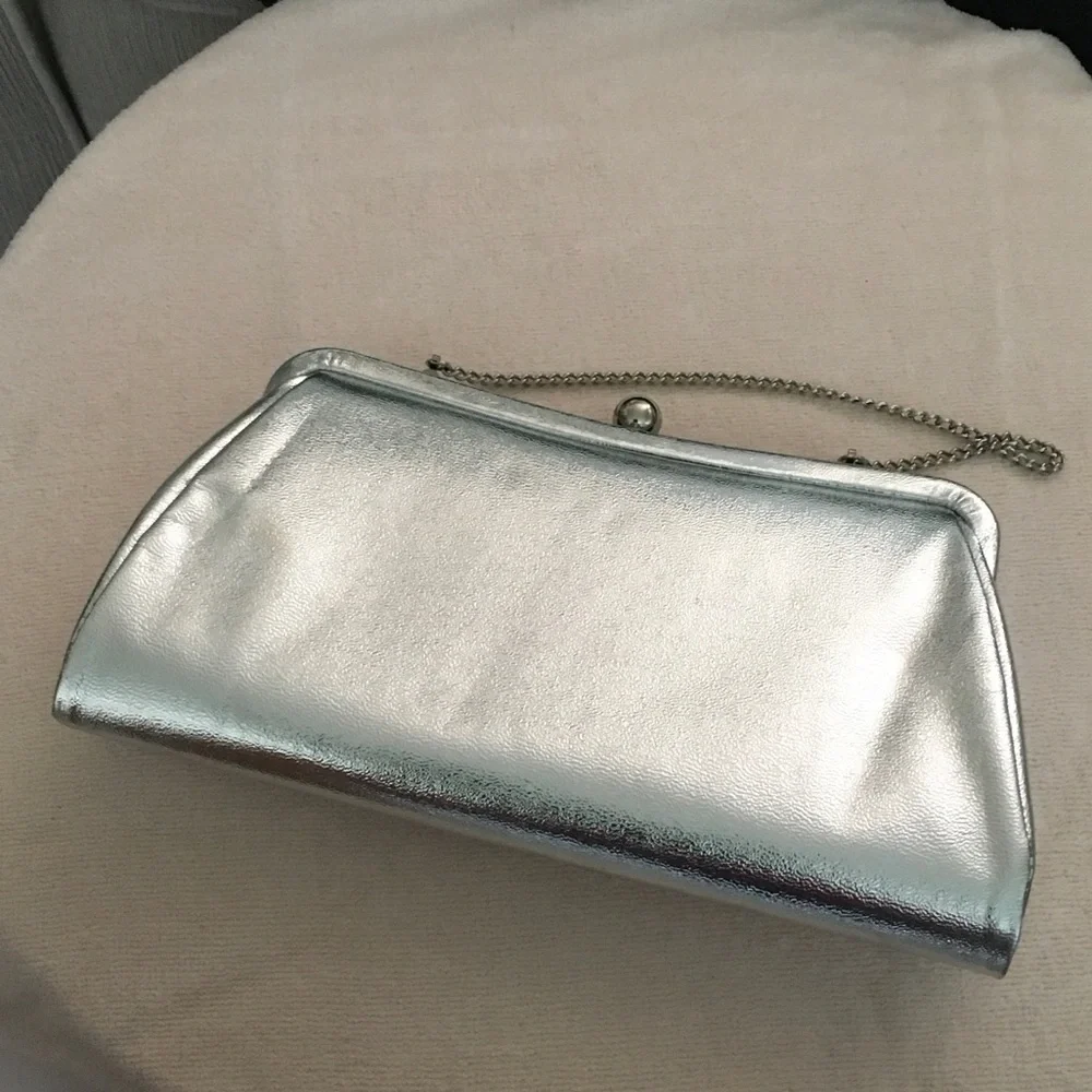Metallic Silver Evening Clutch with Chain Strap